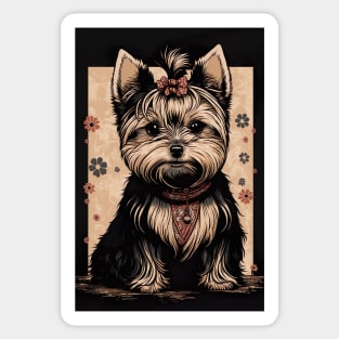 Super Cute Yorkshire Terrier Puppy Portrait Japanese style Sticker